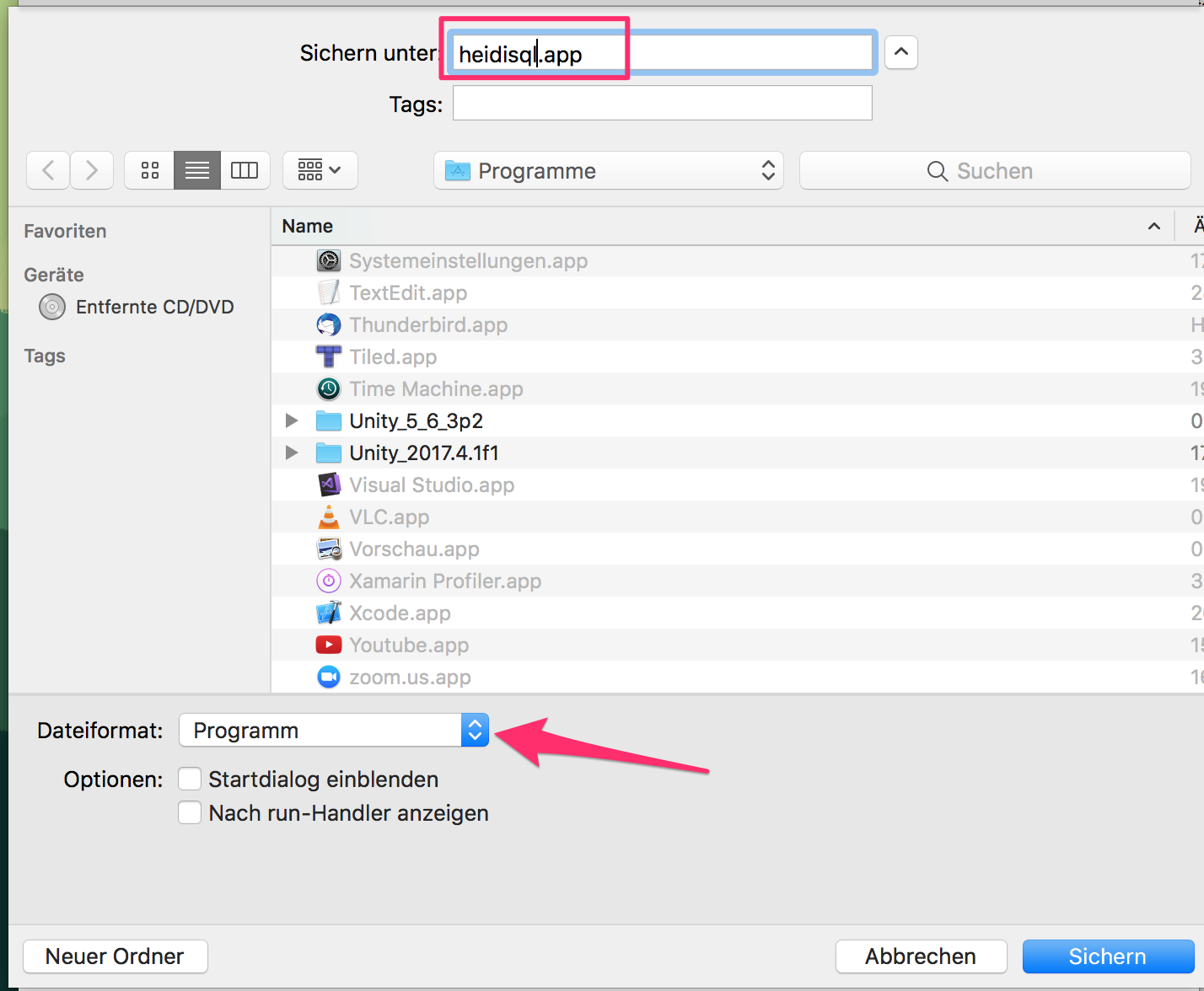 Save start script as heidisql.app
