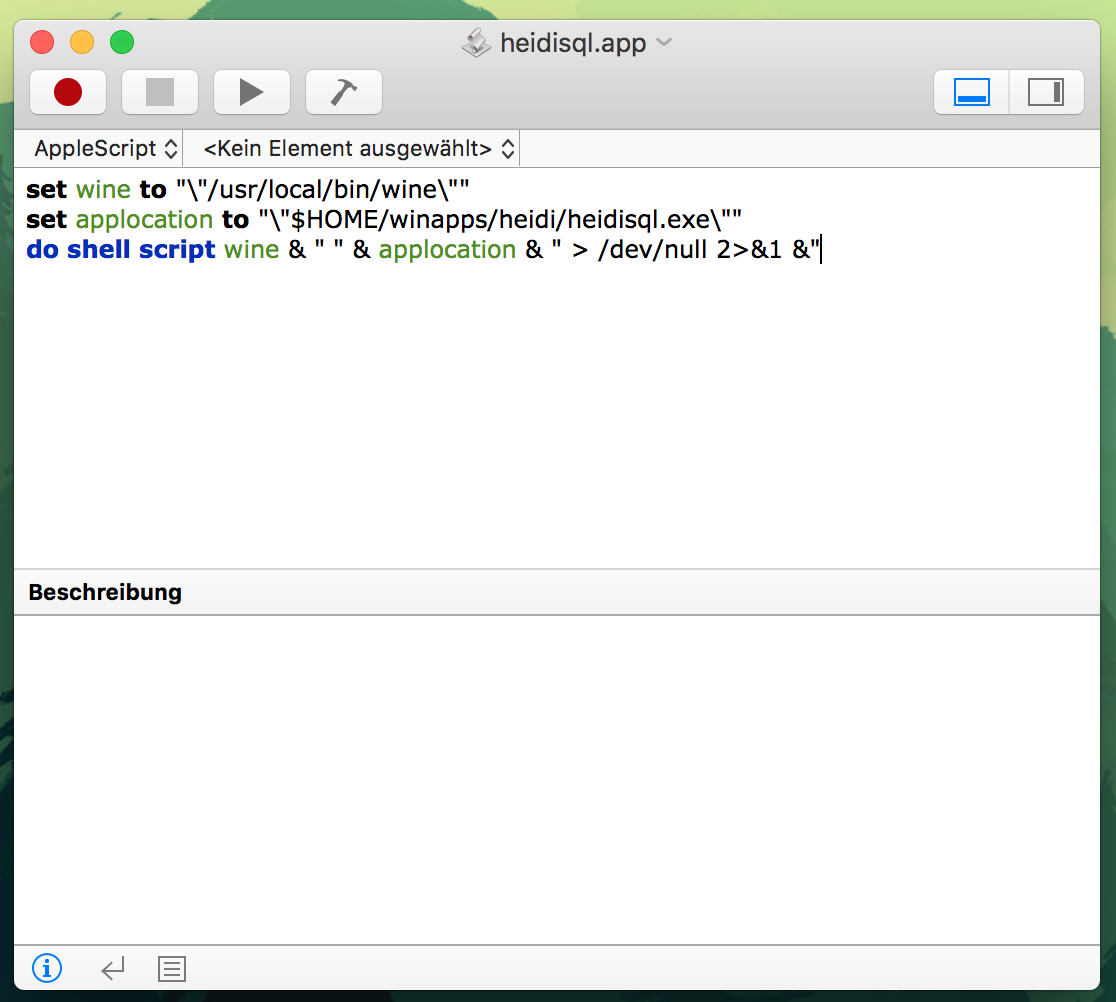 Create a HeidiSQL app in Script Edit