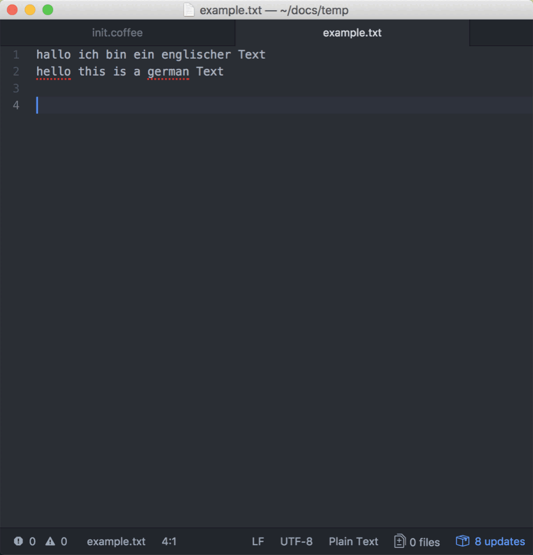 Setting Atom spell language using commands